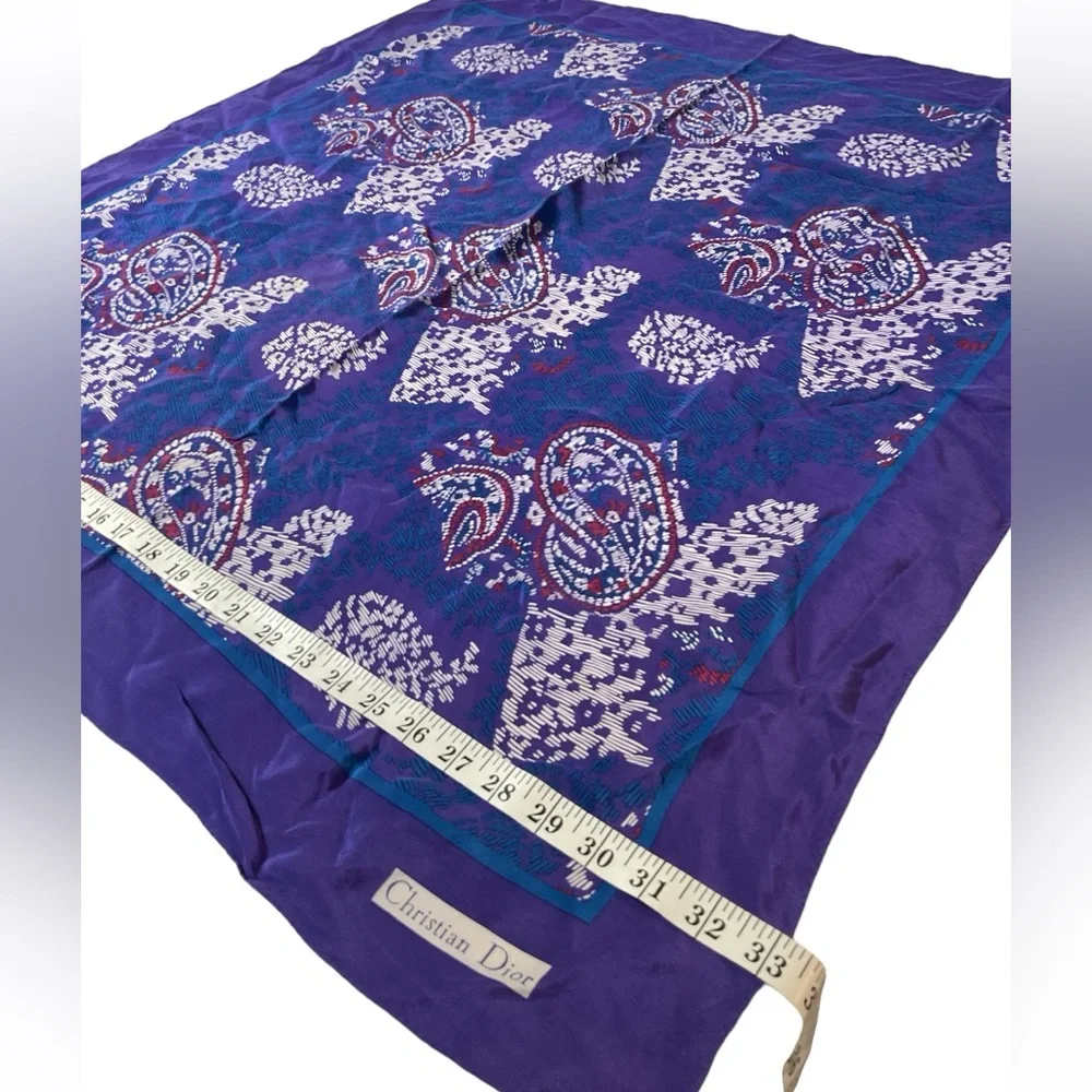 Vintage Christian Dior Silk Scarf Paisley Design Blue & Purple 34x34